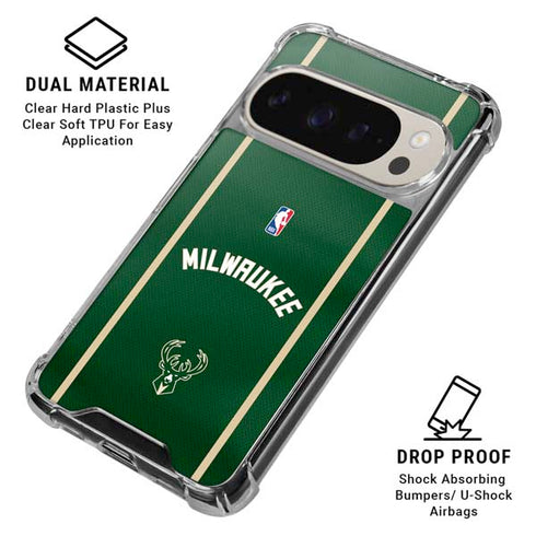 NBA Milwaukee Bucks Jersey Google Pixel 9 Pro XL Clear Case